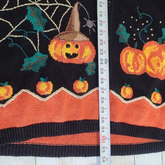 Vintage 90s Lauren Hansen Embroidered Halloween Vest Pumpkins Bats Ghost 3X - Picture 8 of 11